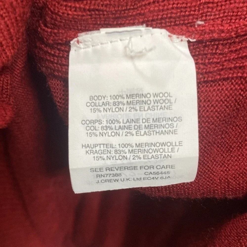 J. Crew Turtleneck Sweater Red  Merino Wool Side Slit Small‎